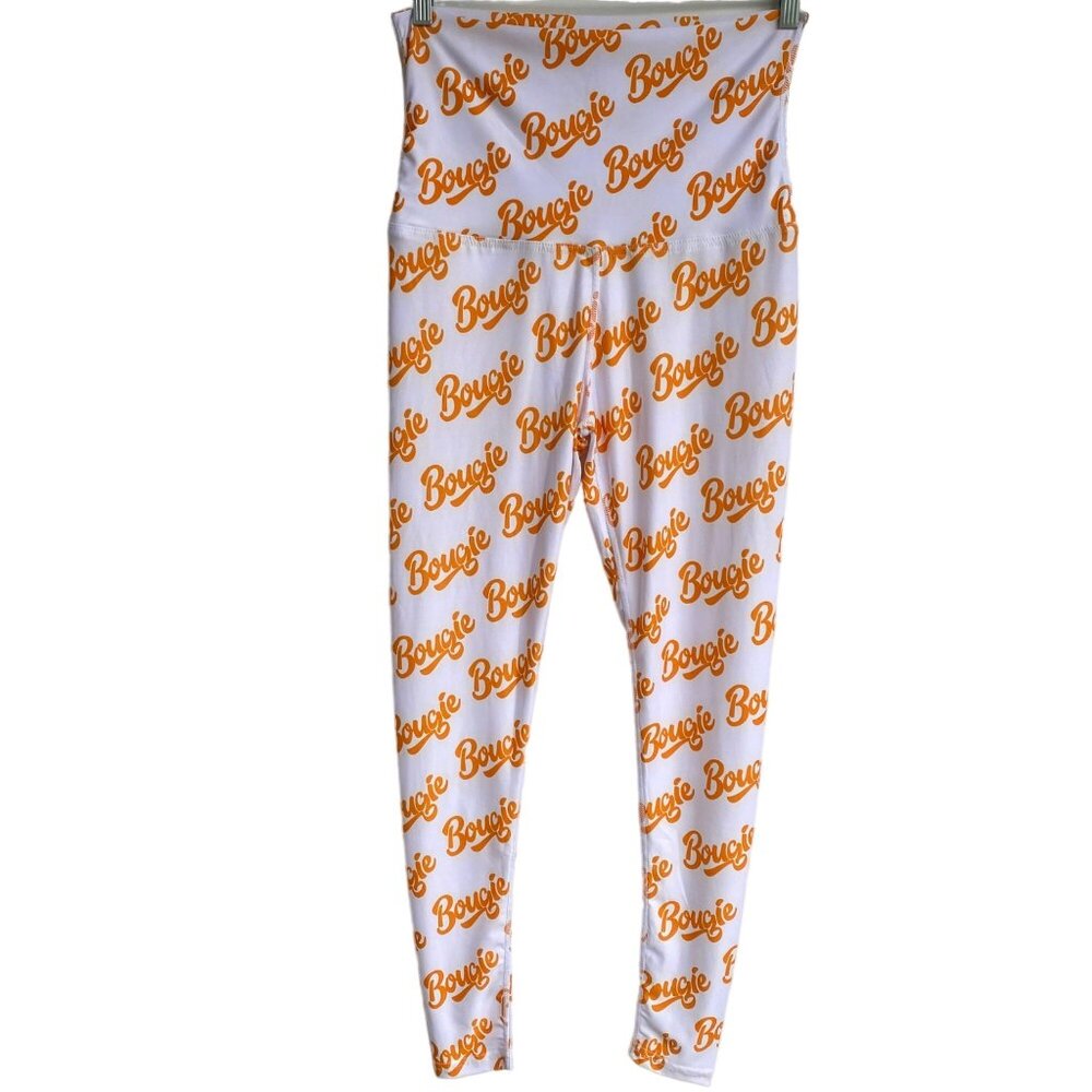 Bougie Boutique Women’s Leggings Size M Medium Orange Print Spellout New - Picture 7 of 7
